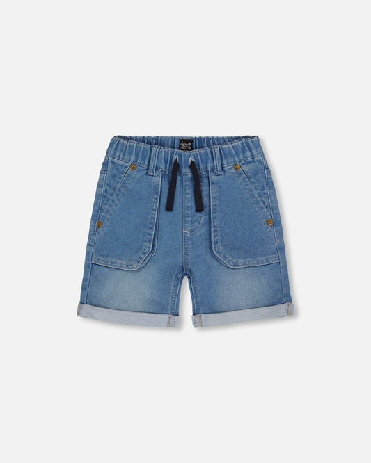 French Terry Denim Short Denim Blue