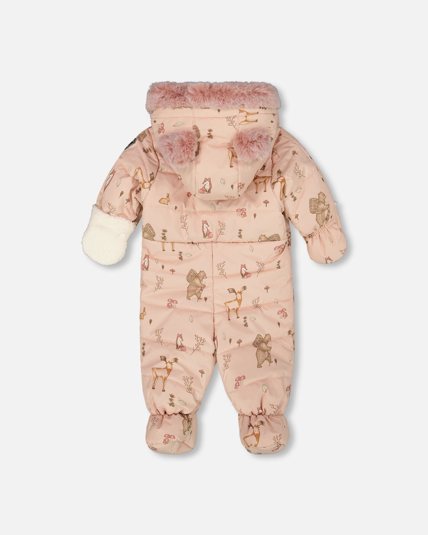 One-Piece Baby Layette Snowsuit Designed For Car Seat Pink Printed Animal