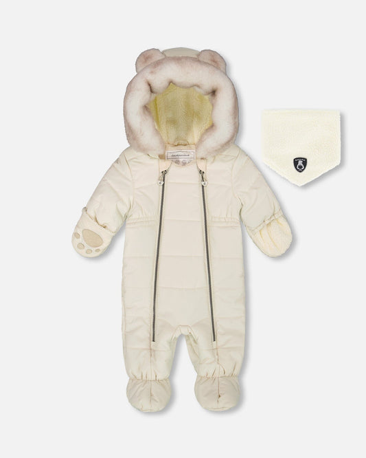 One-Piece Baby Layette Snowsuit Designed For Car Seat White Asparagus