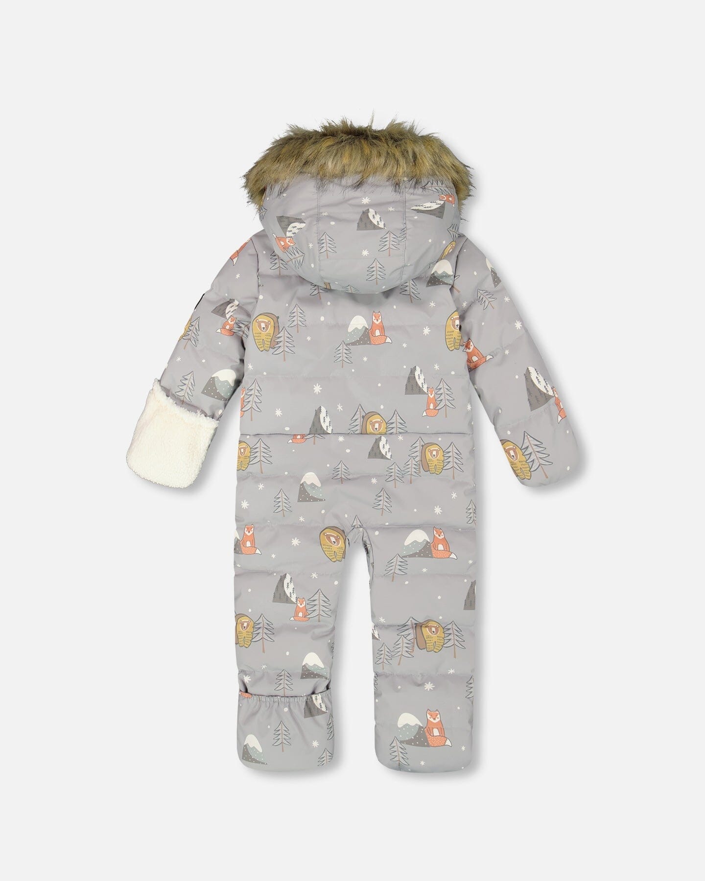 One-Piece Baby Snug Snowsuit Designed For Car Seat Gray Bear Print