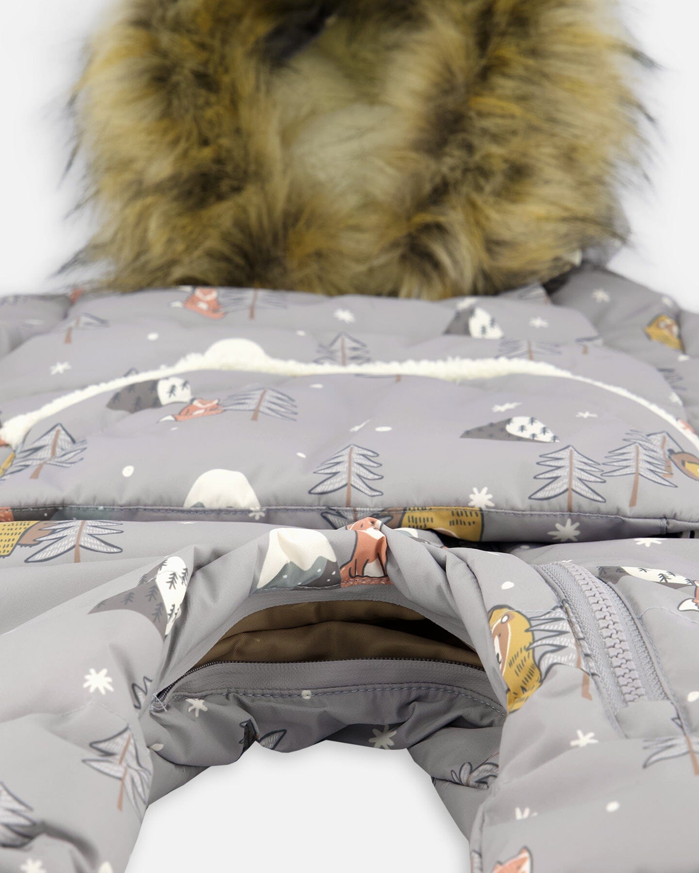 One-Piece Baby Snug Snowsuit Designed For Car Seat Gray Bear Print