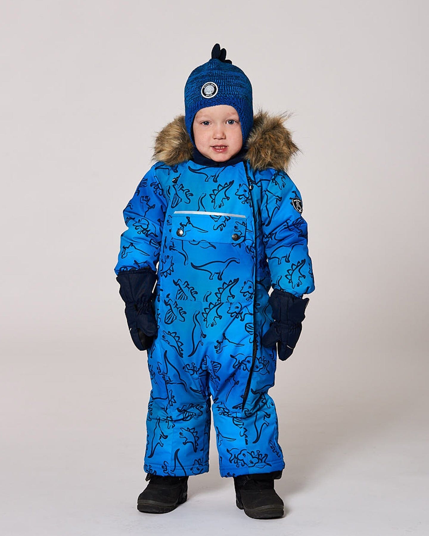 One-Piece Baby Play Snowsuit Designed For Car Seat Blue Gradient Dinosaur Print
