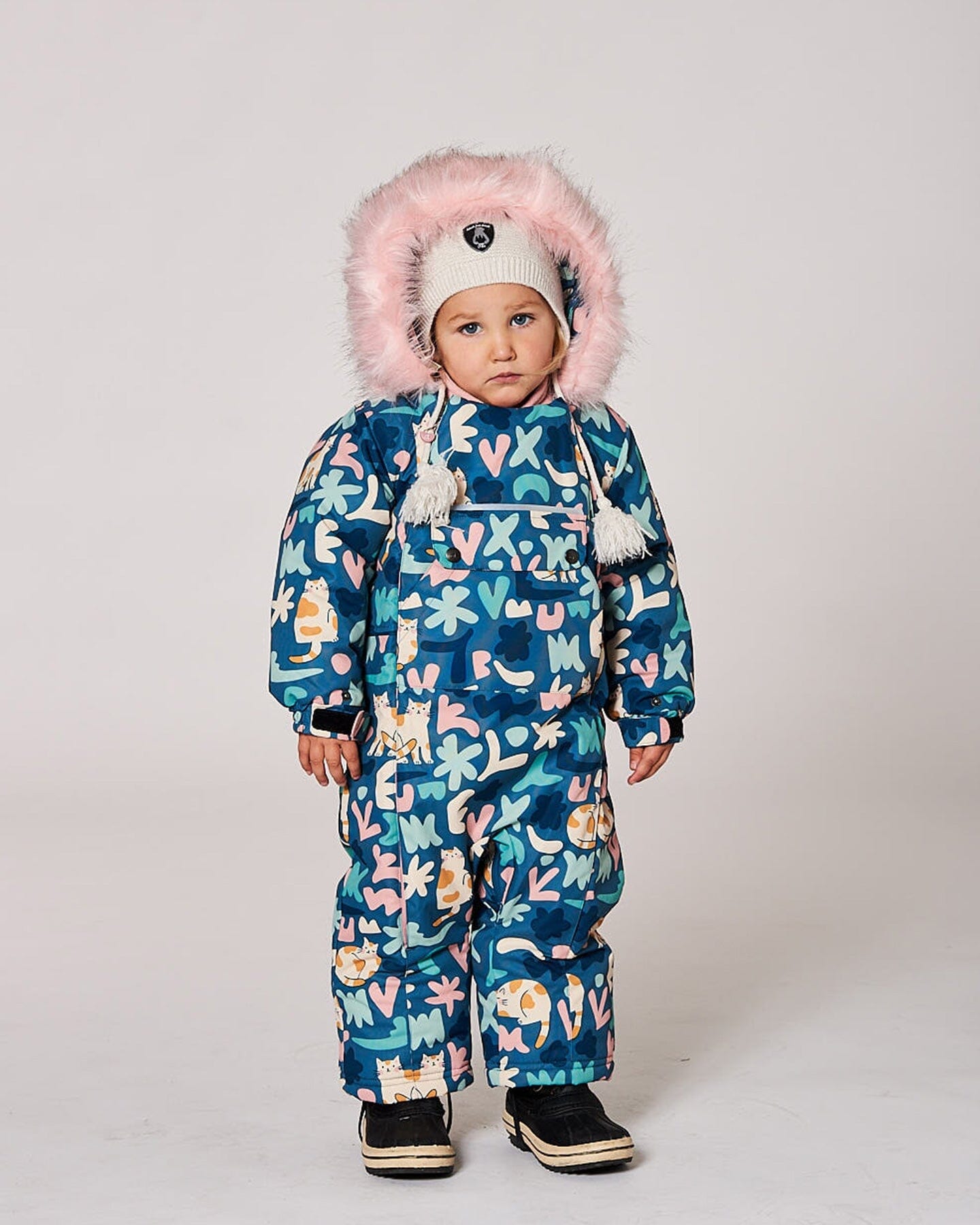 One-Piece Baby Play Snowsuit Designed For Car Seat Green Cat Print