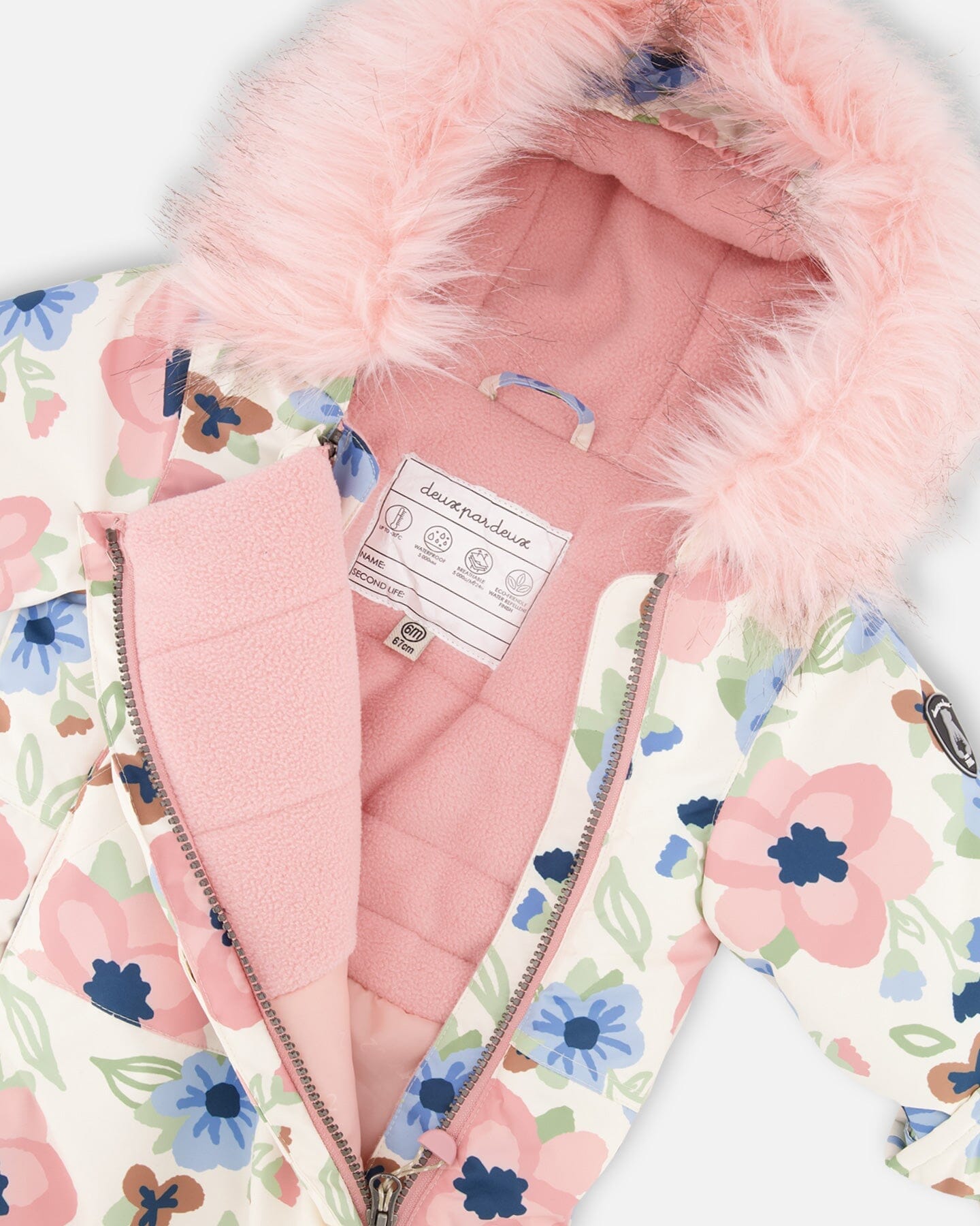 One-Piece Baby Play Snowsuit Designed For Car Seat Off-White Flower Print