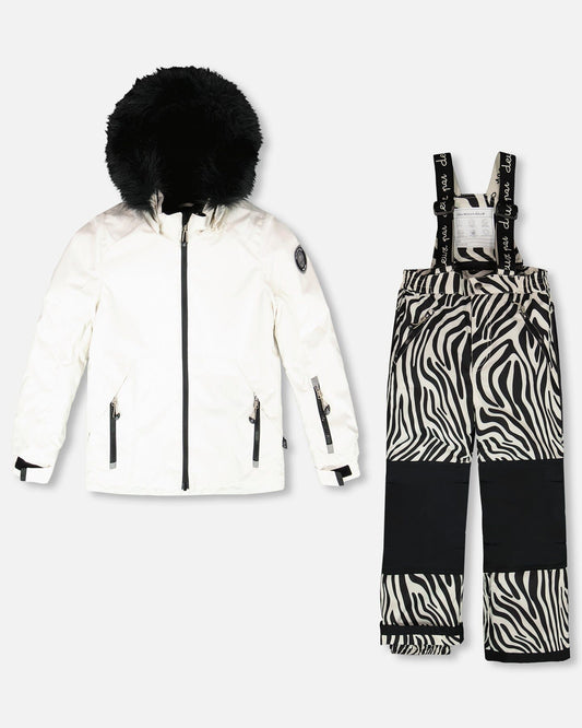 Two-Piece Play Snowsuit Off-White With Printed Pants
