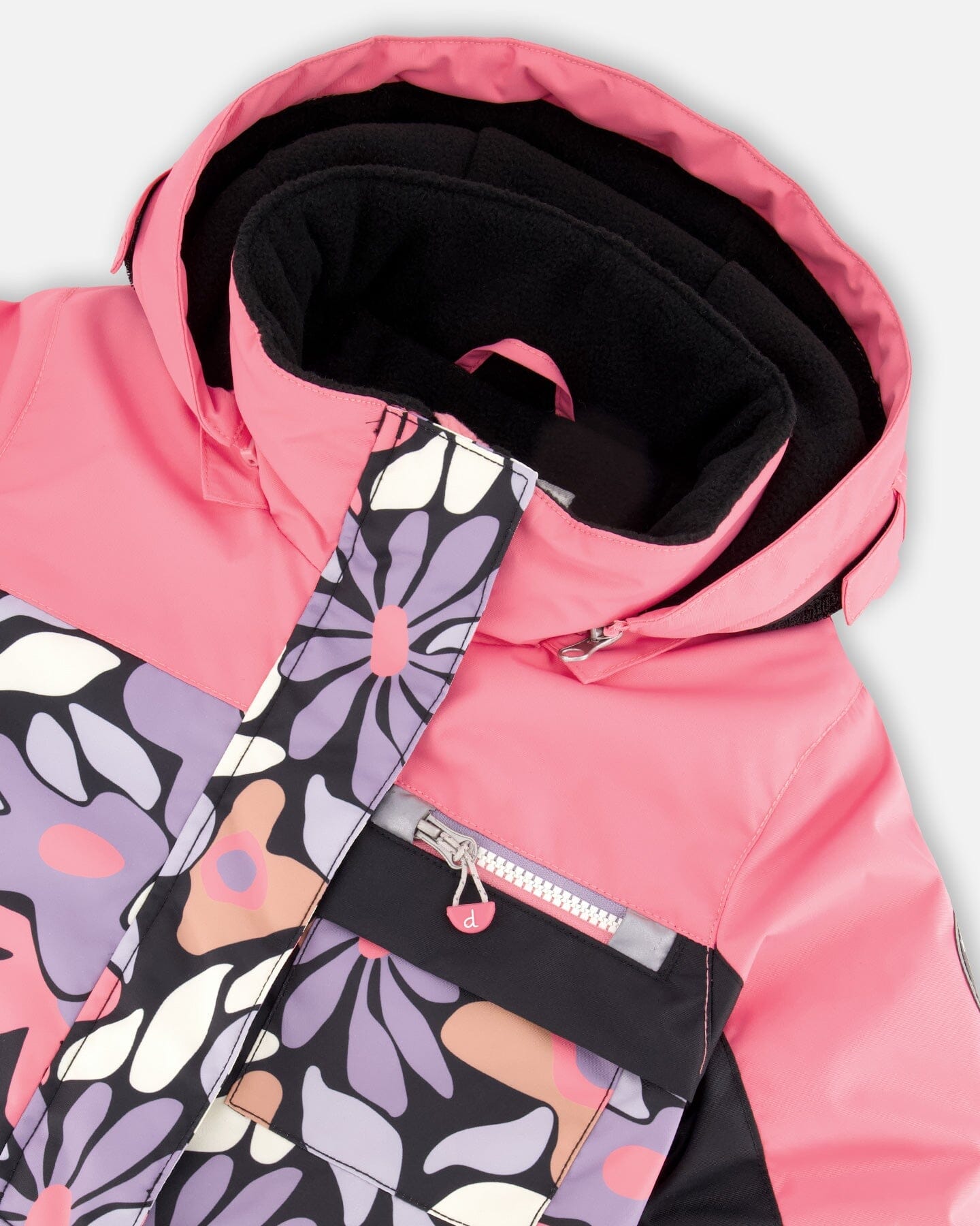 One-Piece Play Snowsuit Black Retro Flower Print