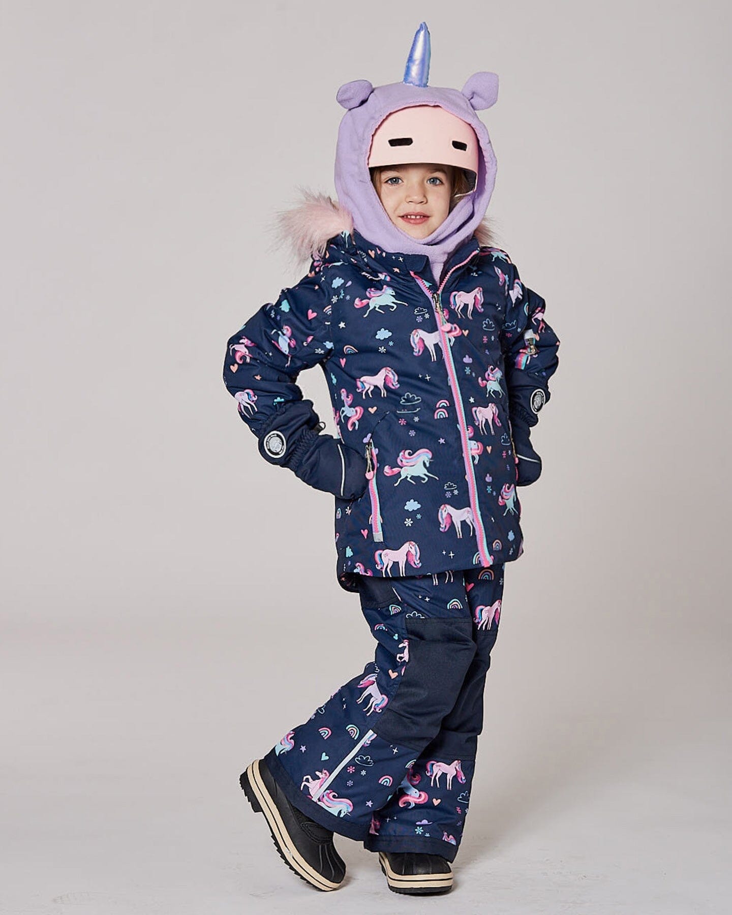 Two-Piece Play Snowsuit Navy Unicorn Print