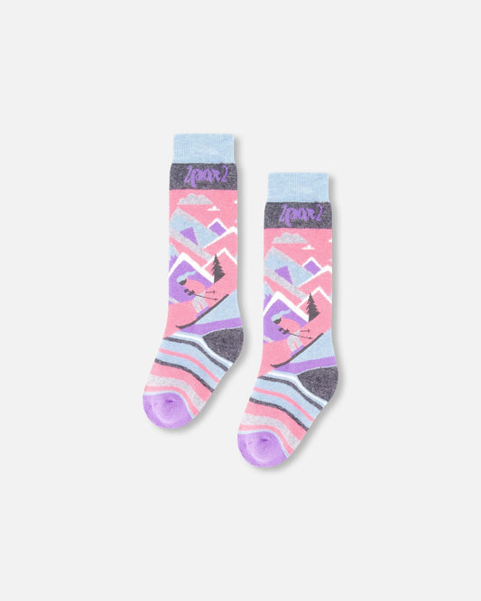 Winter Ski Socks With Merino Wool Pink