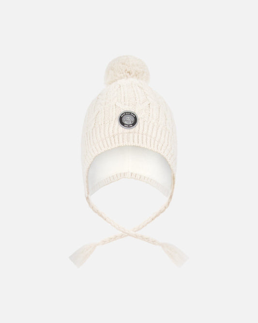 Lined Winter Hat With Pompom Off-White