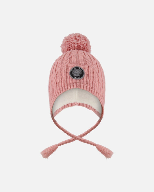 Lined Winter Hat With Pompom Dusty Pink