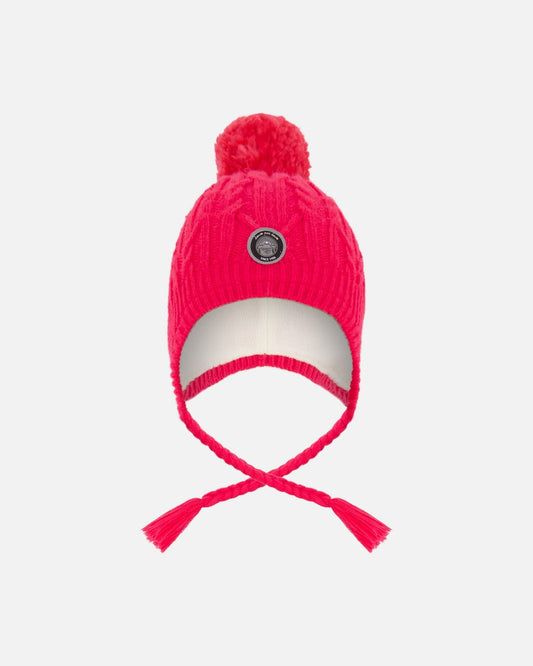 Lined Winter Hat With Pompom Flash Coral