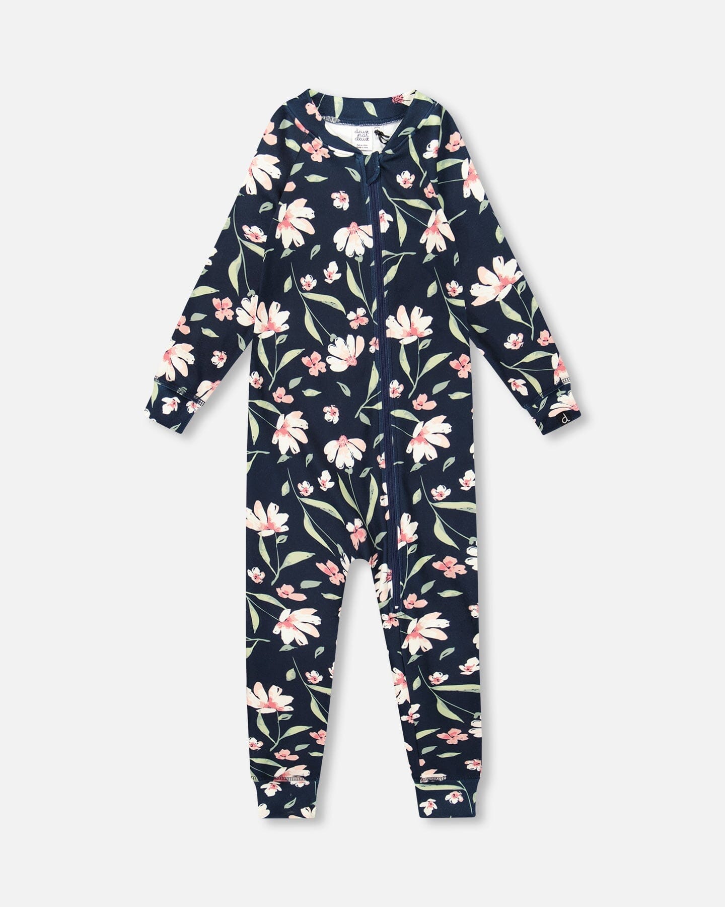One-Piece Thermal Underwear Navy Flower Print