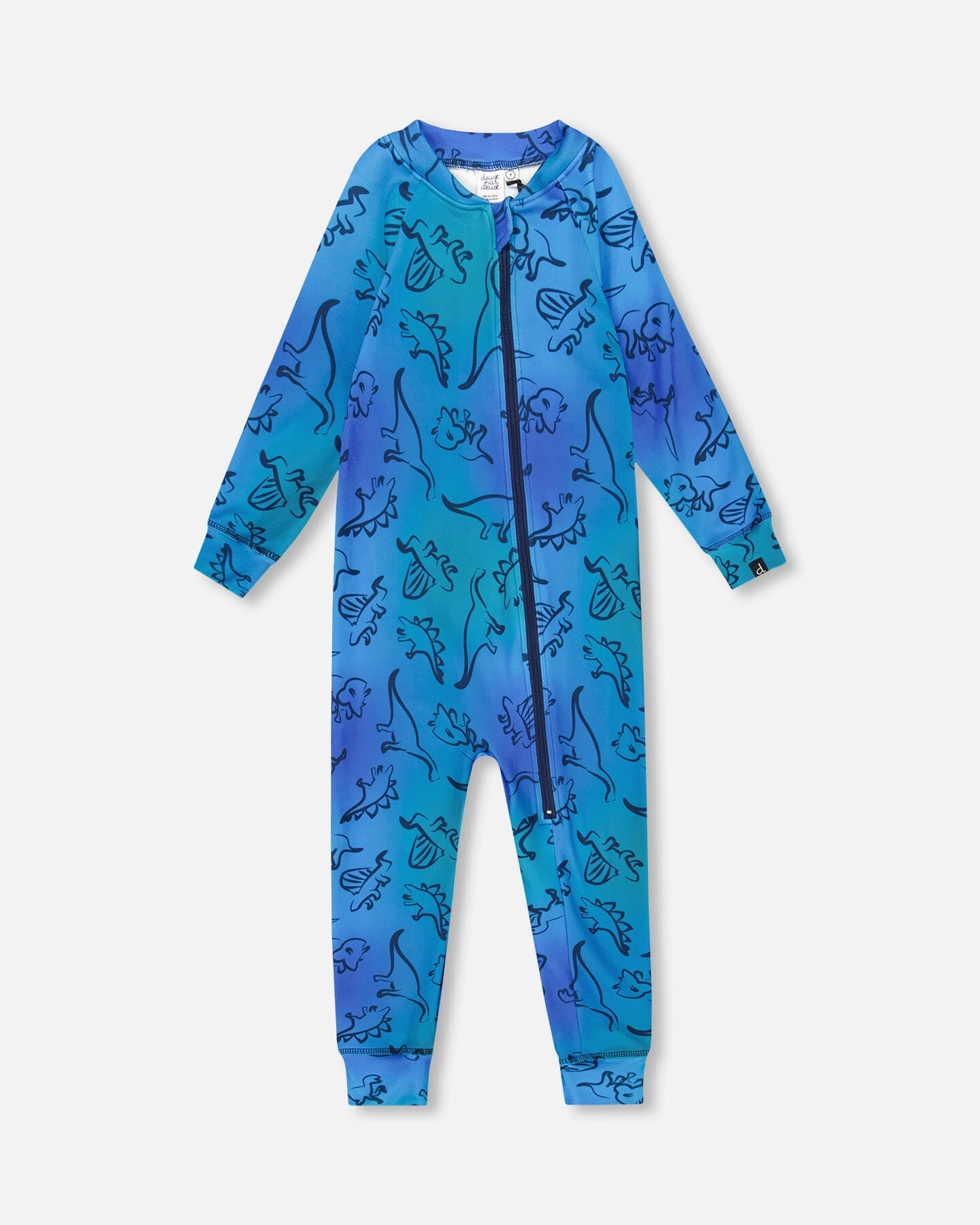 One-Piece Thermal Underwear Blue Gradient Dinosaur Print