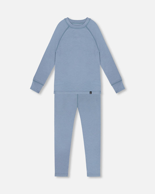 Merino Wool Base Layer Set Blue Gray