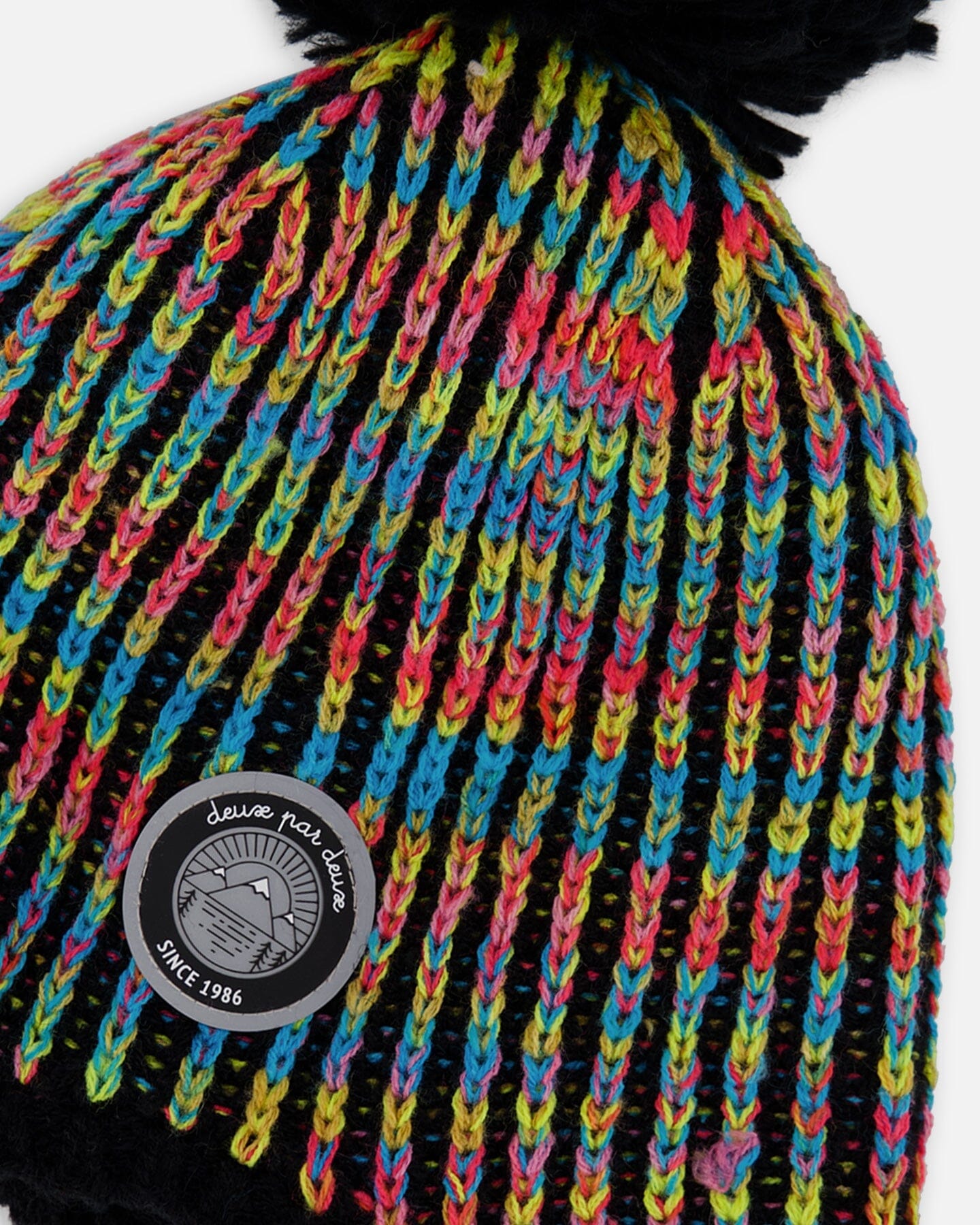 Lined Peruvian Knit Pompom Hat Black And Multicolor