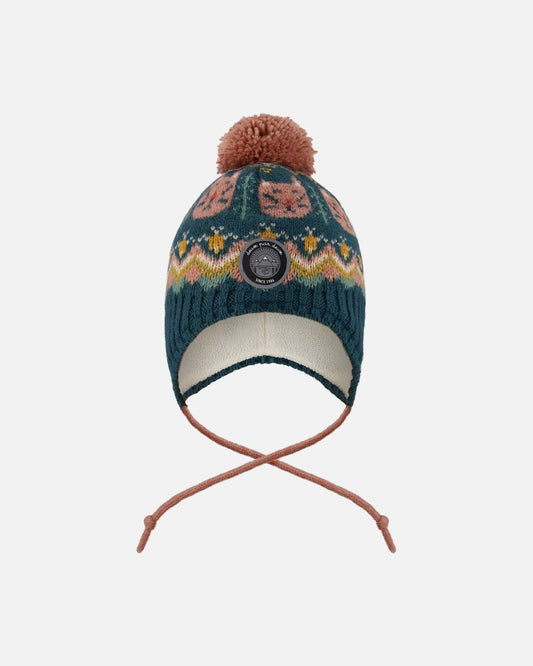 Lined Peruvian Knit Pompom Hat Green And Pink