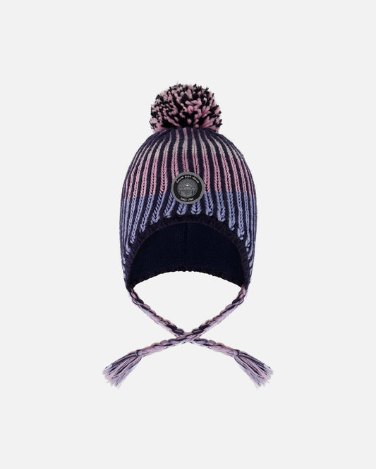 Lined Peruvian Knit Pompom Hat Black And Purple