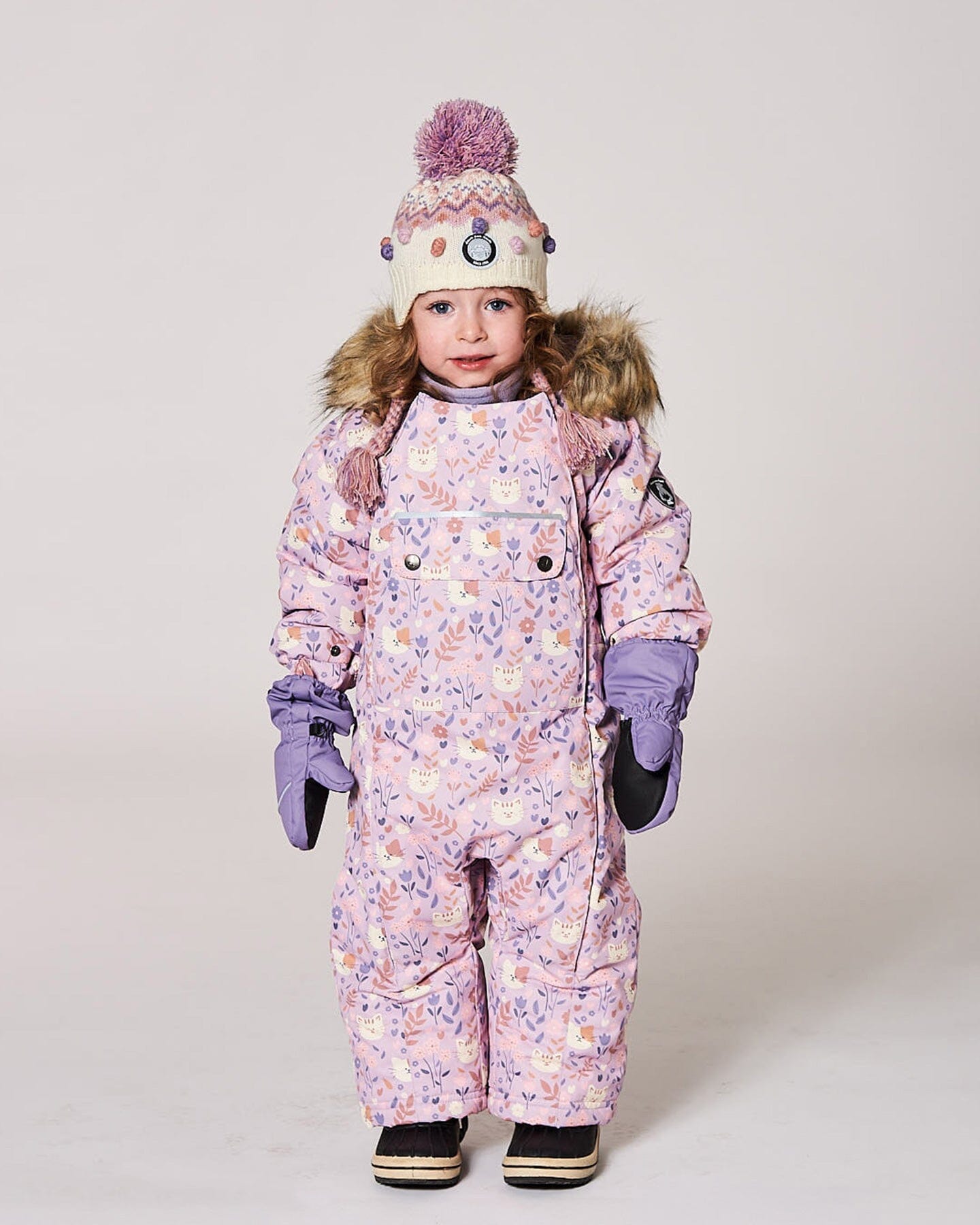 Lined Peruvian Knit Pompom Hat Off-White And Lilac