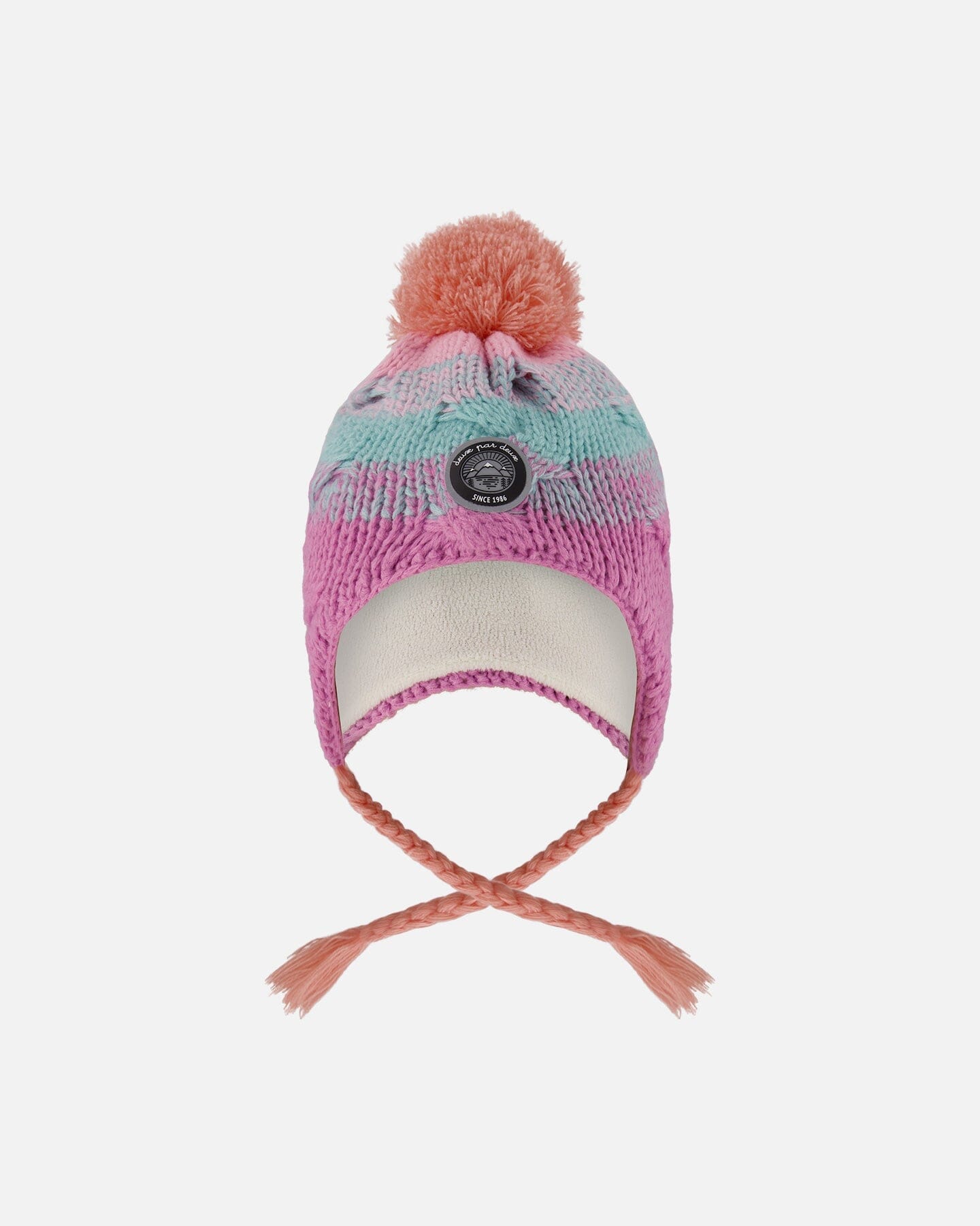 Lined Peruvian Knit Pompom Hat Pink, Orange And Turquoise