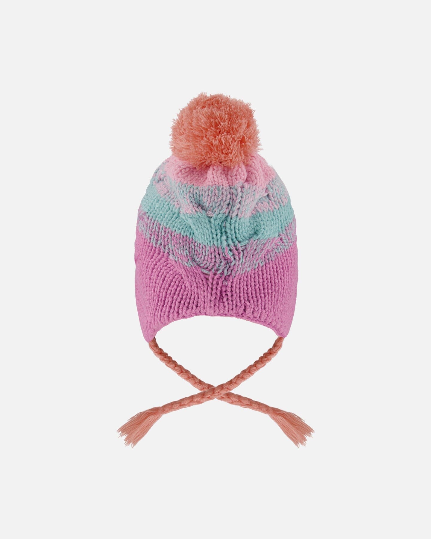 Lined Peruvian Knit Pompom Hat Pink, Orange And Turquoise