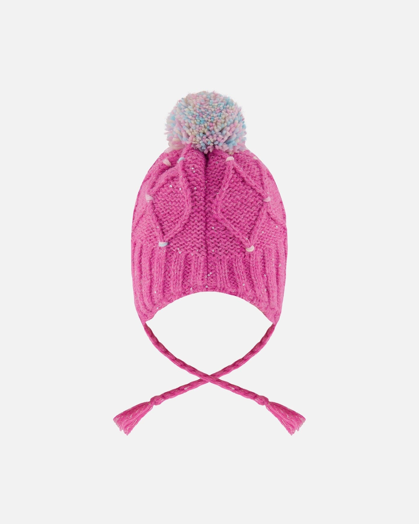 Lined Peruvian Knit Hat With Pompom Pink And Multicolor