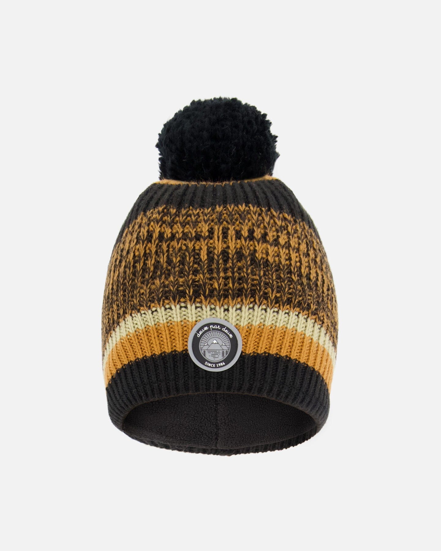 Lined Knit Pompom Hat Black And Brown