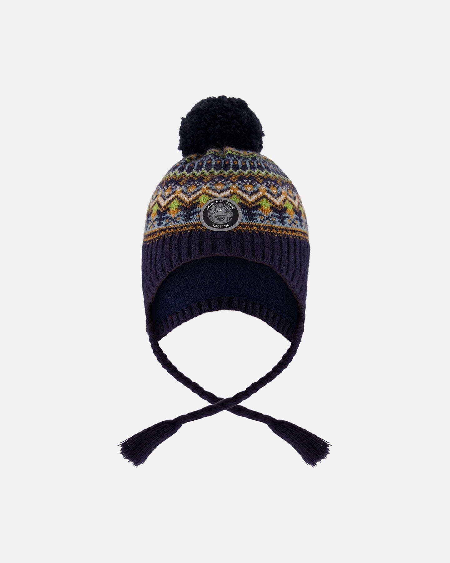 Lined Peruvian Knit Hat With Pompom Taupe And Navy