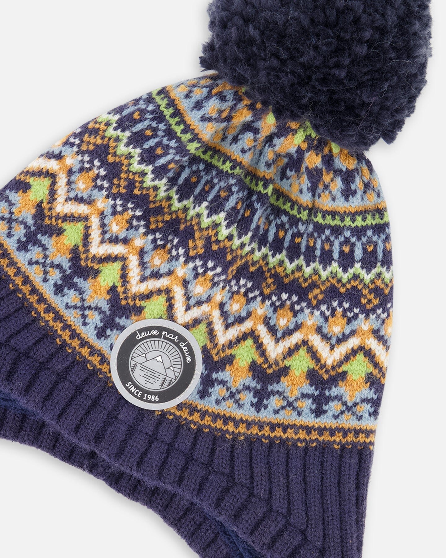 Lined Peruvian Knit Hat With Pompom Taupe And Navy