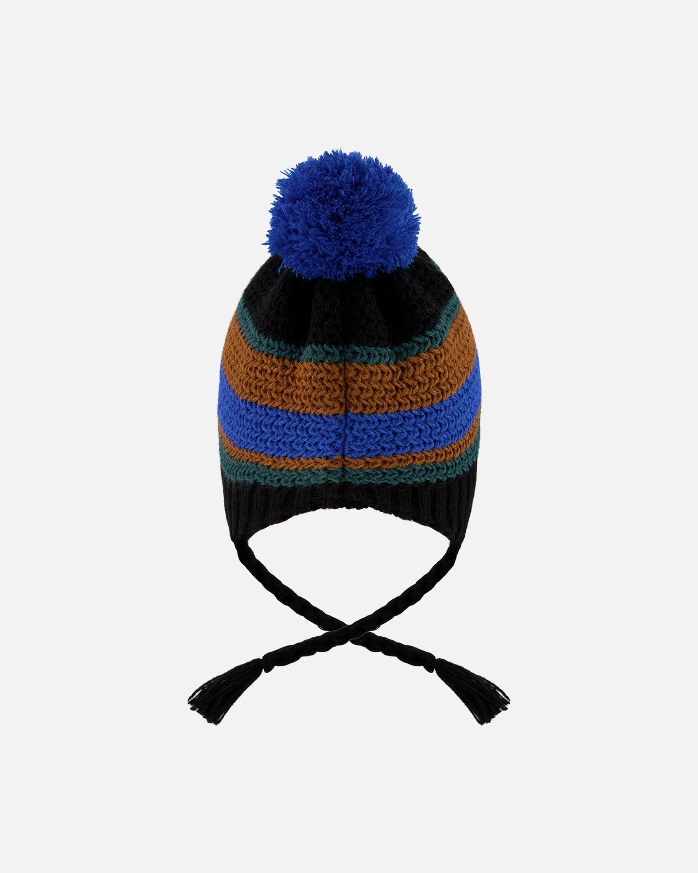 Lined Peruvian Knit Pompom Hat Black, Blue And Brown