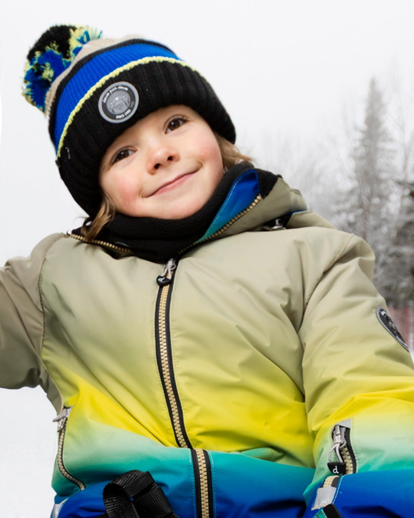 Lined Knit Pompom Hat Black, Taupe And Lime Green
