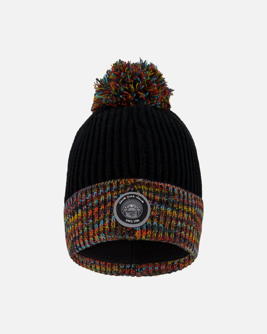 Lined Knit Winter Hat With Pompom Black And Multicolor