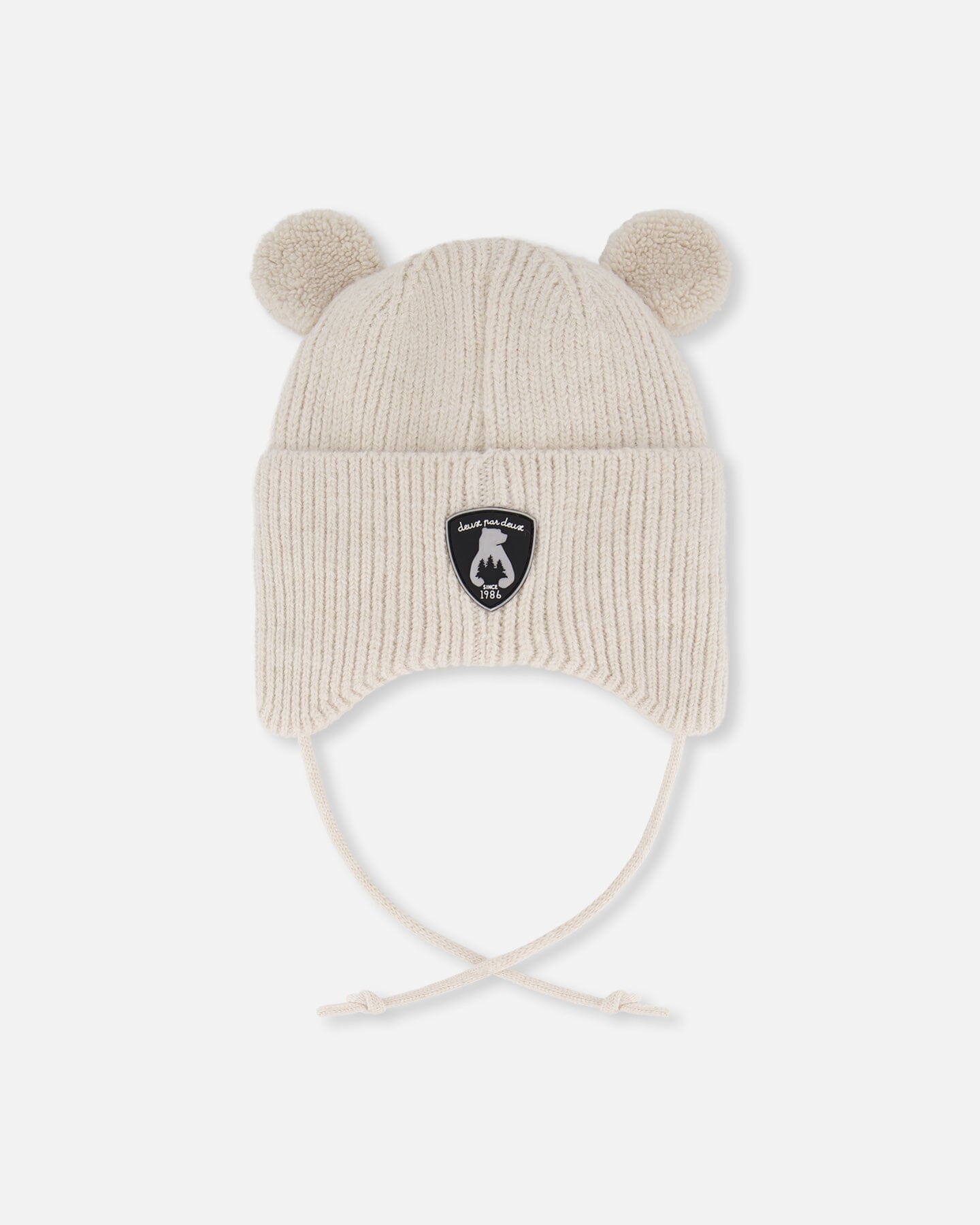 Lined Baby Winter Knit Hat With Ear Flaps Off-White