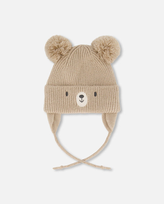 Lined Baby Knit Hat With Pompoms Chanterelle