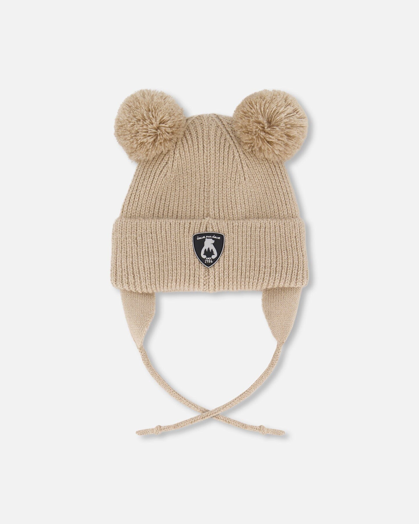 Lined Baby Knit Hat With Pompoms Chanterelle