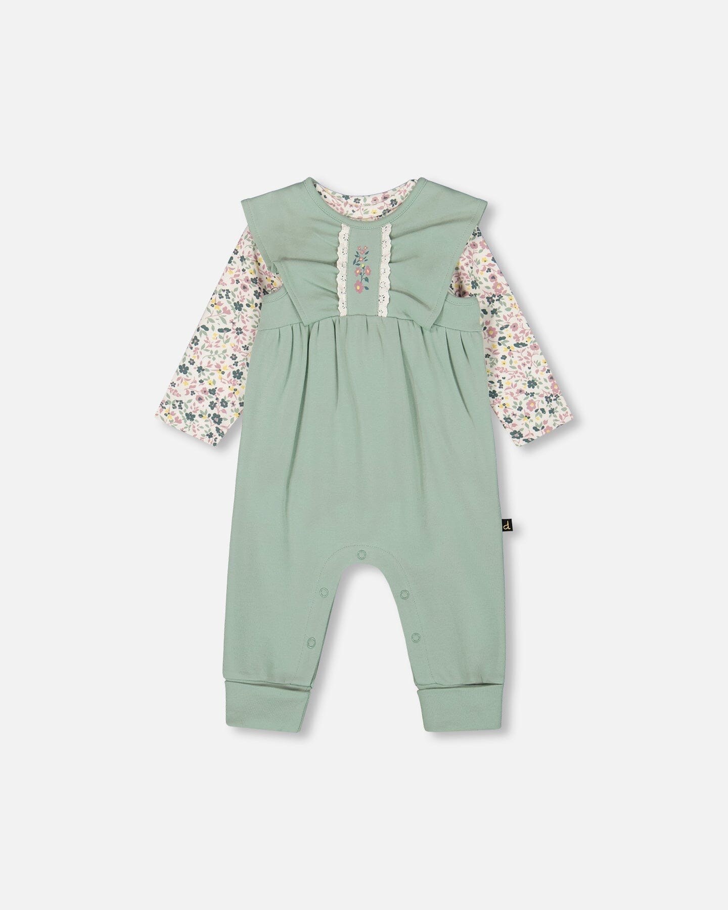 Organic Cotton Bodysuit And Sleeveless Overalls Set Jade Green