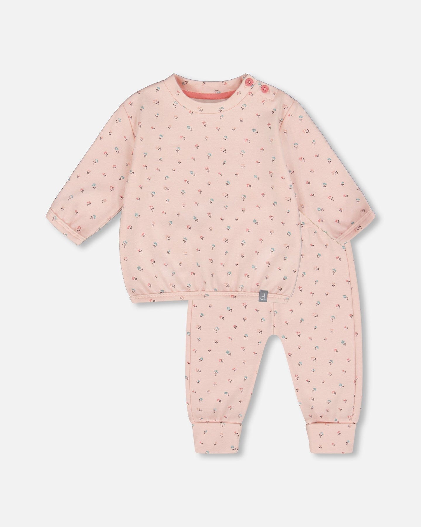 Organic Cotton Pant With Top Set Pink Mini Floral
