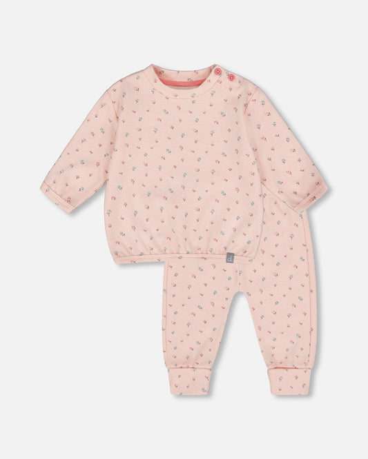 Organic Cotton Pant With Top Set Pink Mini Floral
