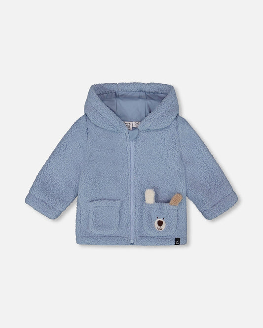 Plush Hooded Jacket Light Blue
