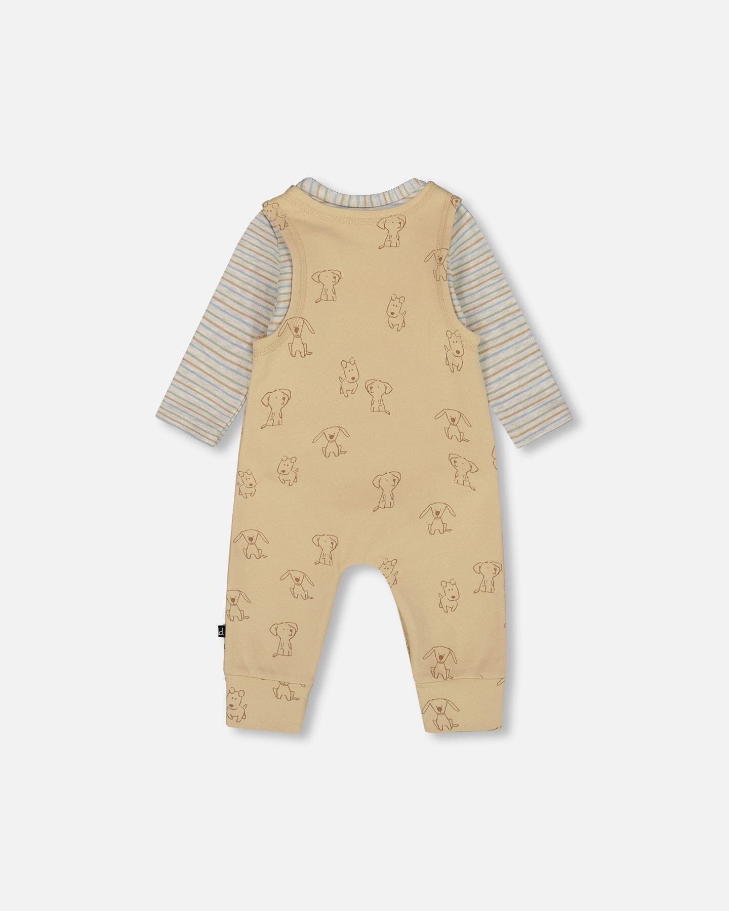 Organic Cotton Onesie With Overalls Set Beige Printed Dogs