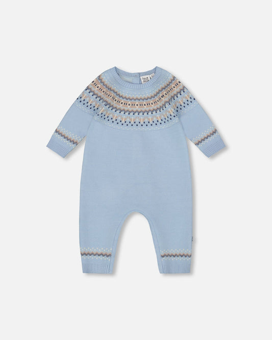 Knitted Jacquard Romper Light Blue
