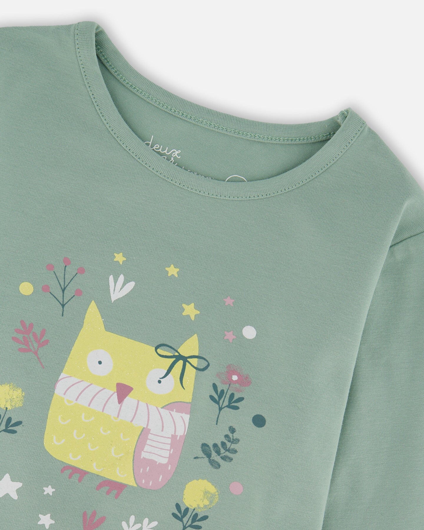 Organic Cotton Jersey Top Jade Green With Owl