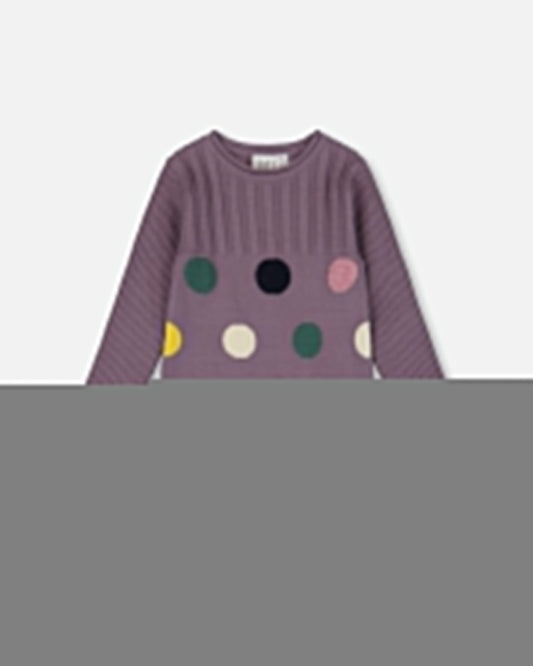 Jacquard Sweater Dress With Polka Dot Pattern Purple Gray