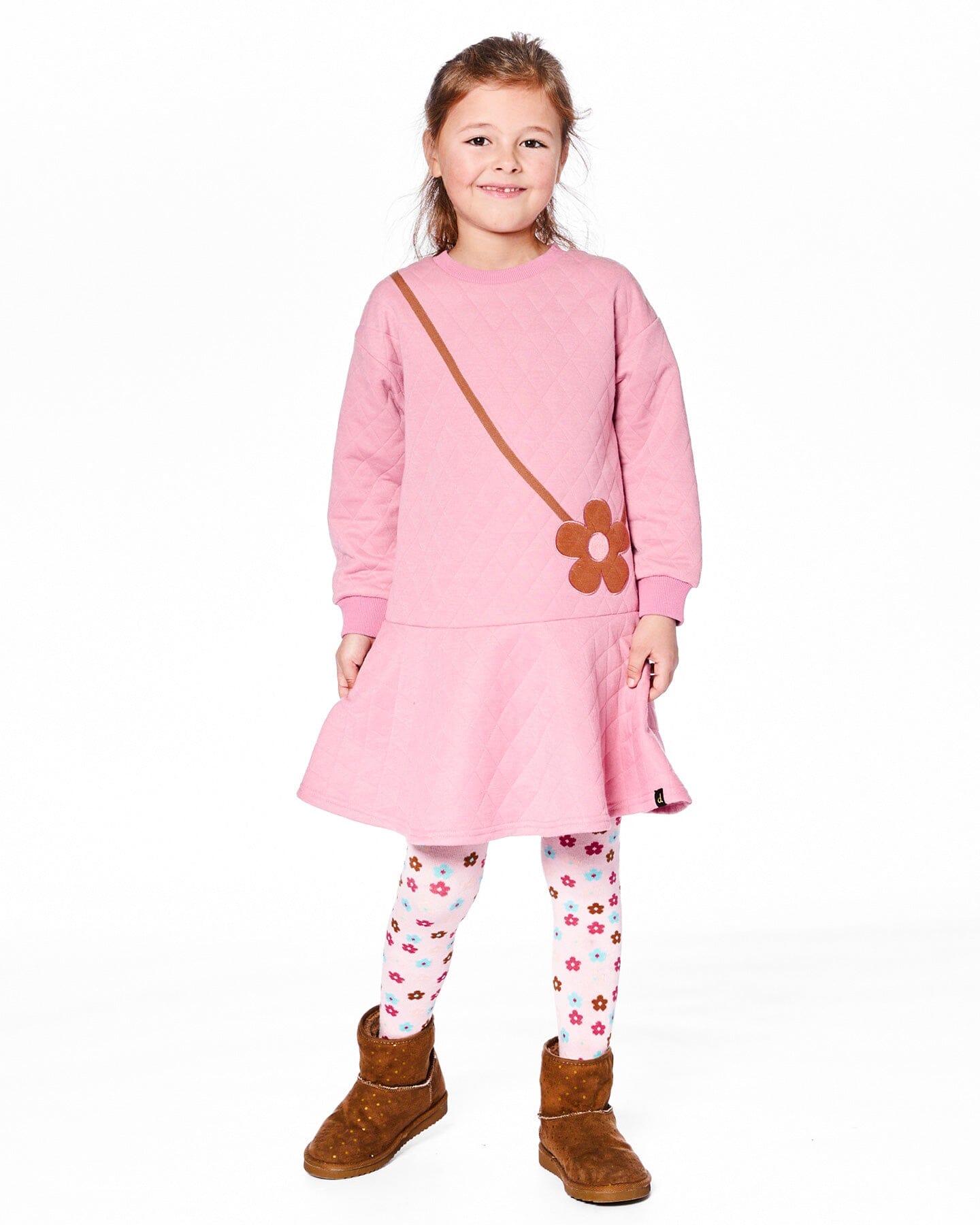 Knit Tights Light Pink With Flowers