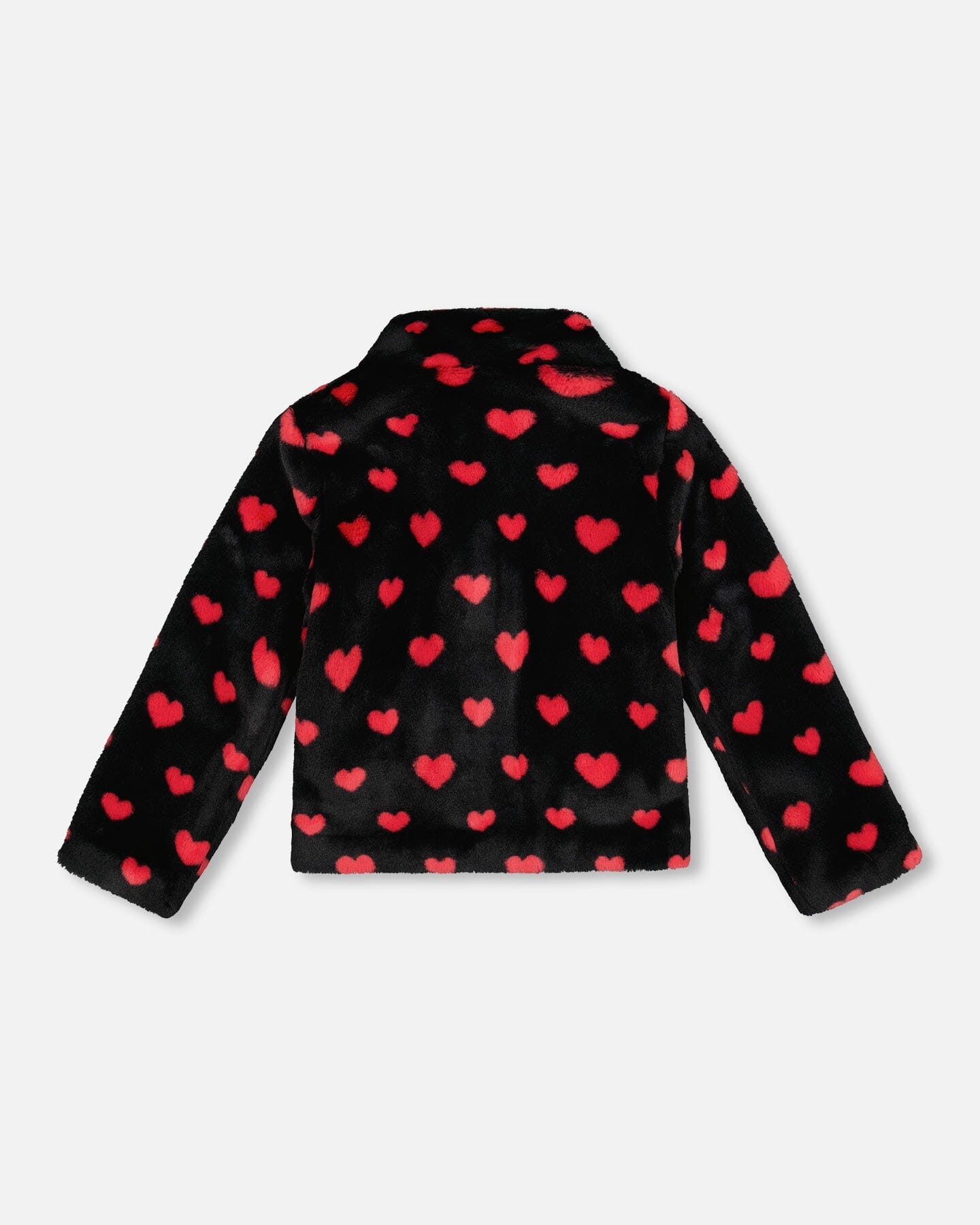 Faux Fur Short Coat Black And Red With Hearts