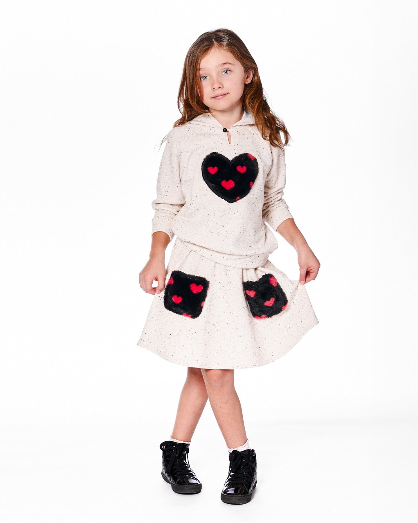 Glittering French Terry Skirt Beige And Black