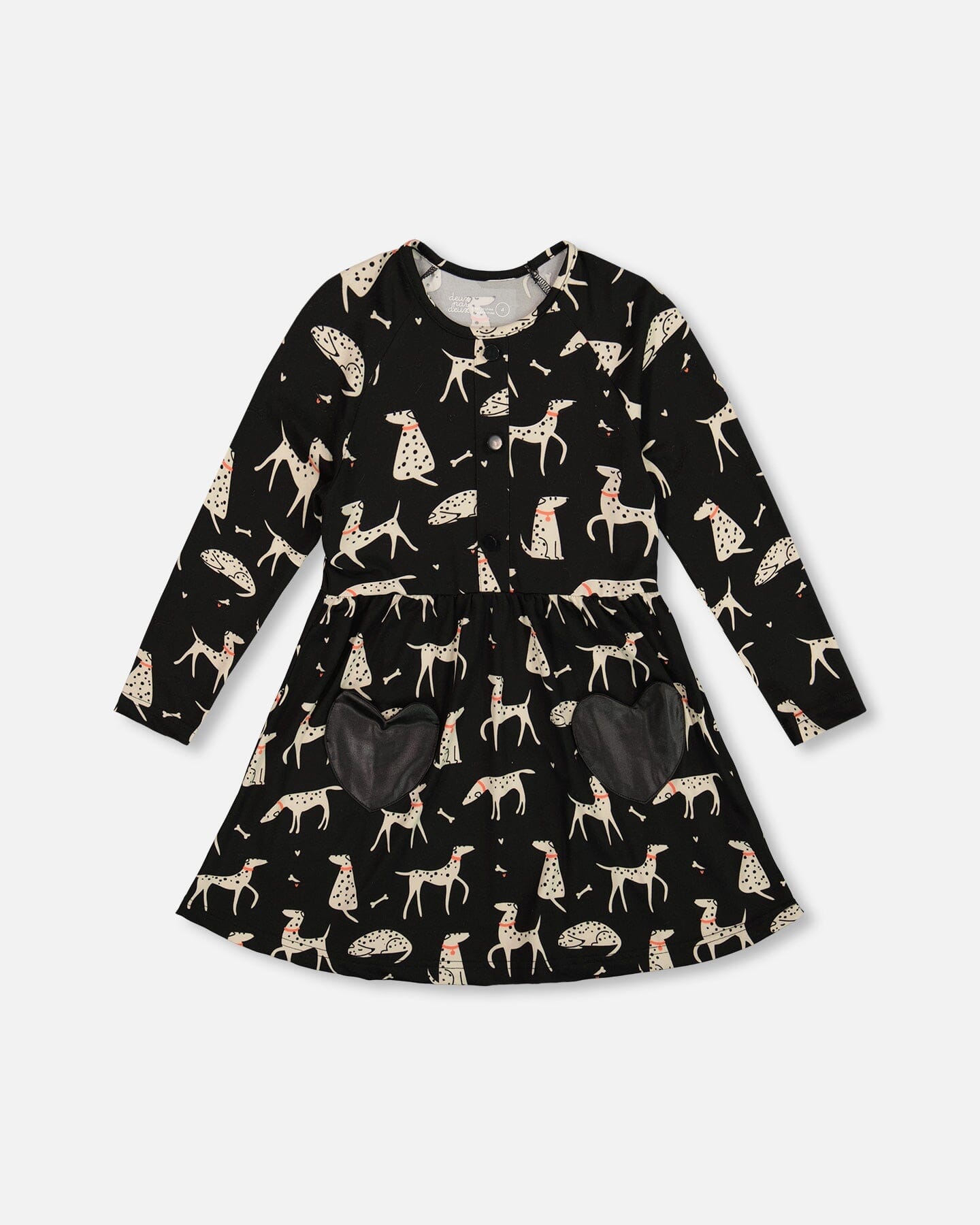 Half Button Jersey Dress Black Dalmatian Print