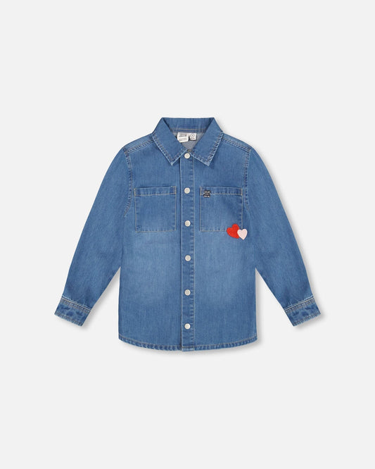 Denim Shirt Light Blue With Patch Pockets And Apple Patch