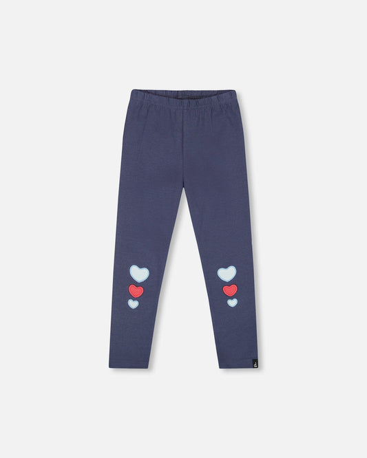Organic Cotton Leggings Navy Blue With Hearts