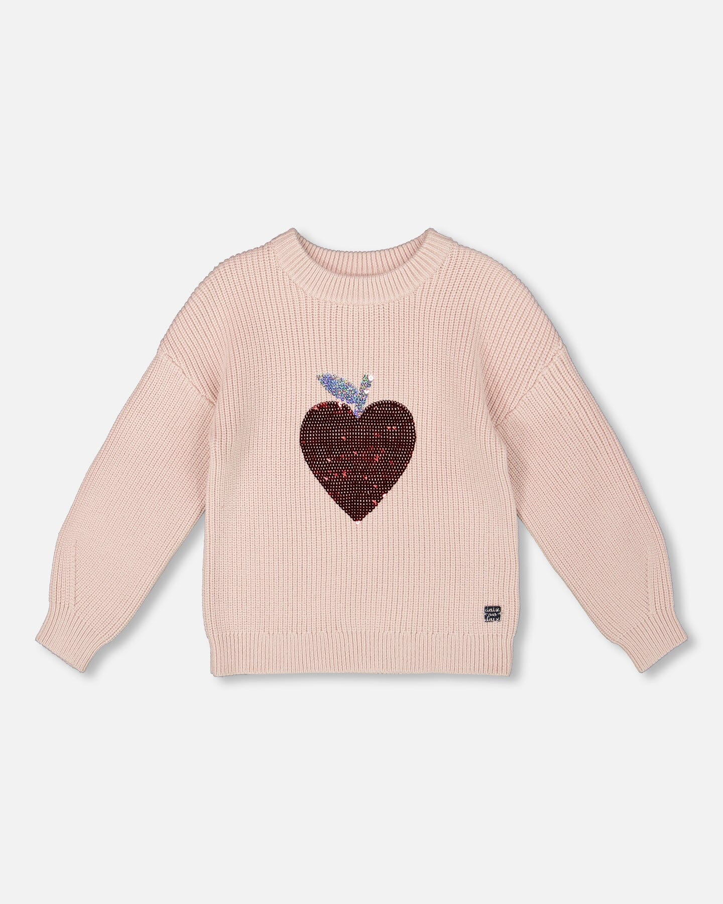 Knit Sweater Pinkish White With Sequin Heart