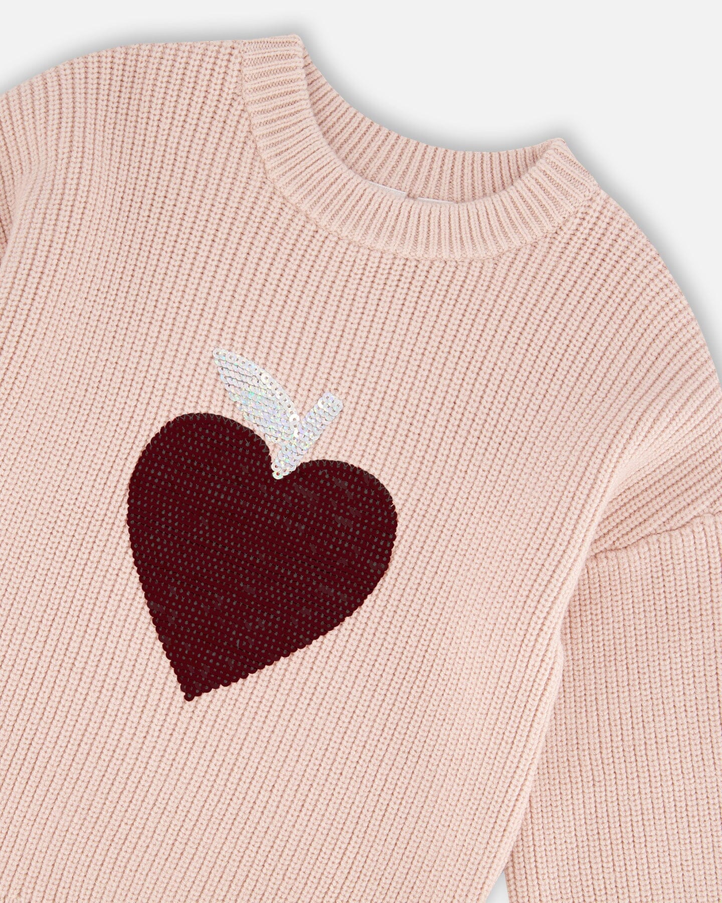 Knit Sweater Pinkish White With Sequin Heart